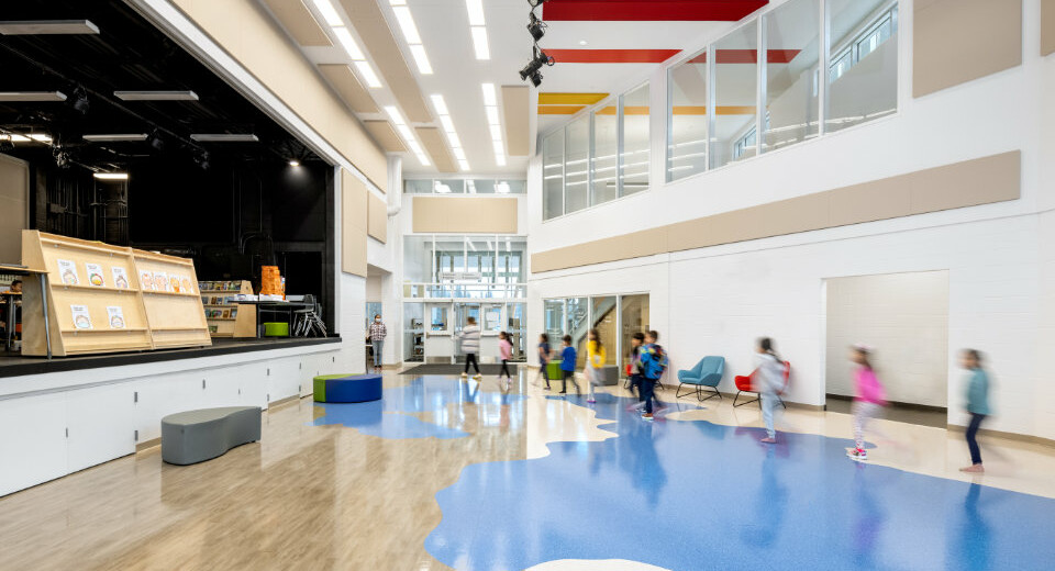 students in common space at school