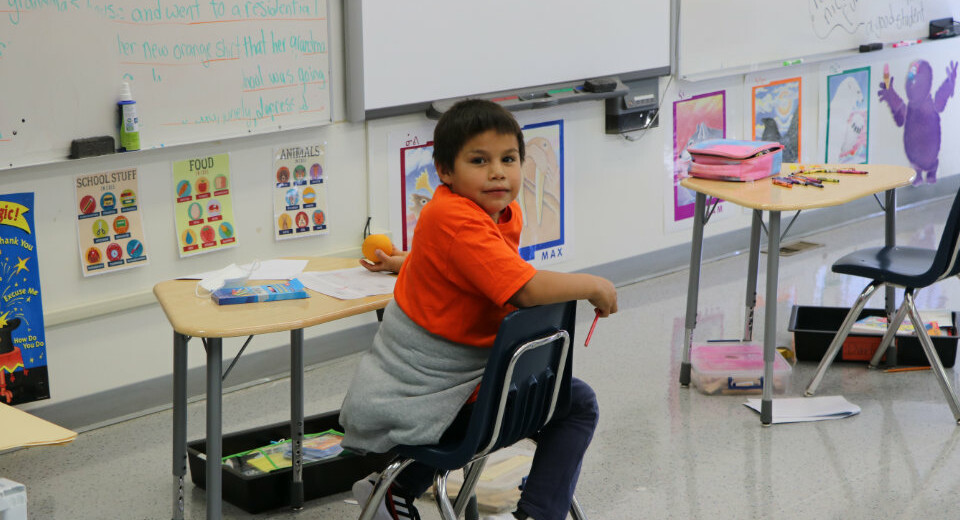student at desk